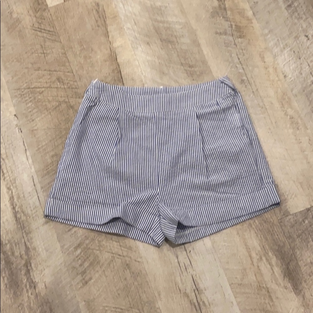 blue and white striped shorts